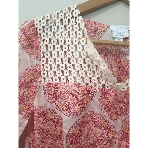 Calypso St Barth Target Women's 100% Silk Pink Red Floral Tunic Blouse XS 1135 - Picture 6 of 8